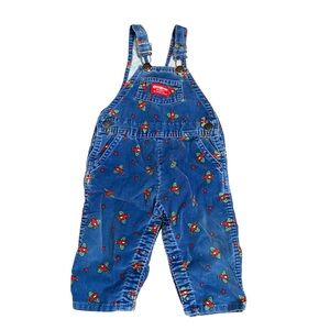 Vintage Oshkosh Overalls Corduroy 18 Months Airplanes USA Paper Tag Snaps Blue